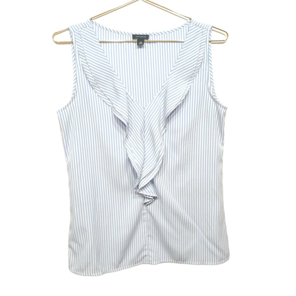 Ann Taylor Striped Ruffle Tank Top Blouse Size XS